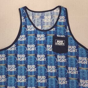 Bud Light Graphic Casual Sleeveless Tank Top Crew Neck Shirt Mens Size 2XL Blue